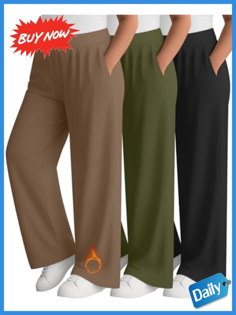 Plus Size Fleece Sweatpants 3 Pack Pockets Wide Leg Women's